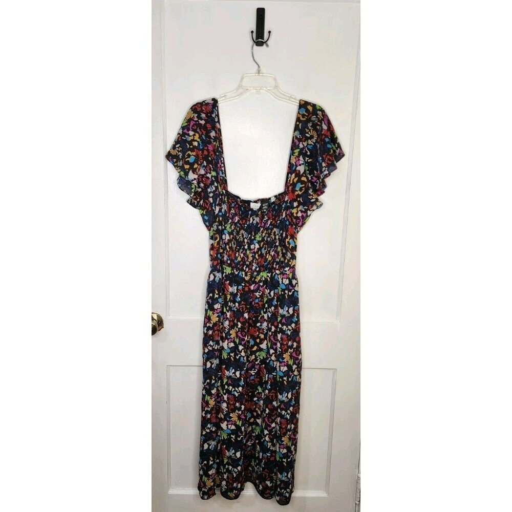 TANYA TAYLOR $575 Glenda Smocked Square-Neck Midi Dress Women’s Sz 0X 100% Silk